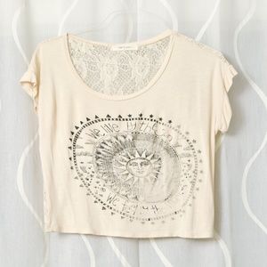 Celestial Moon & Sun Cream Lace Back Crop Top | Size M